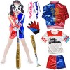 Foanja Harley Déguisement Costume Femme Fille Halloween Dress Harley Zippée Veste T-Shirt Pantalon et Gants Harnais de Perruq