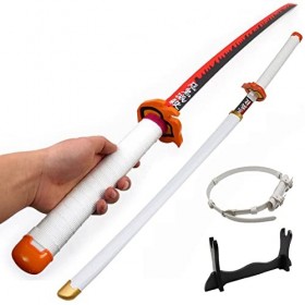 HASMI Rengoku Kyoujurou Katanas En Bois 76 Cm Anime Toy Slayer, Épée de Samouraï Démon Fait À La Main, Couteau À Roue Solaire