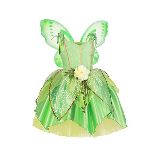 Costume de clochette pour enfant fille sans manches princesse tutu robe en tulle+papillon ailes de fée boîte à déguisement, H