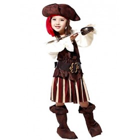 Lovelegis Costume de pirate - déguisement - carnaval - halloween - corsaire des mers - caraïbes - couleur marron - fille - ta