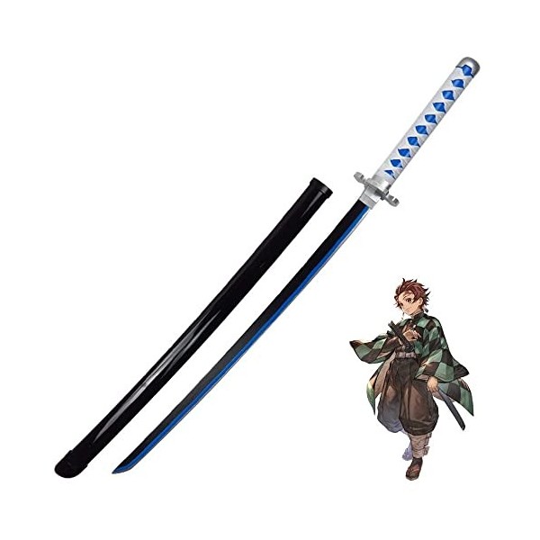 Uvency Black Anime Katana, 104 Cm de Épée de Samouraï Japonais, Modèle DArme de Cosplay de Slayer Kamado Tanjirou, Pour Des 