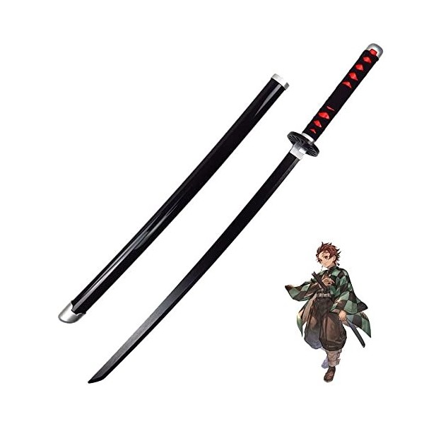 Uvency Black Anime Katana, 104 Cm de Épée de Samouraï Japonais, Modèle DArme de Cosplay de Slayer Kamado Tanjirou, Pour Des 