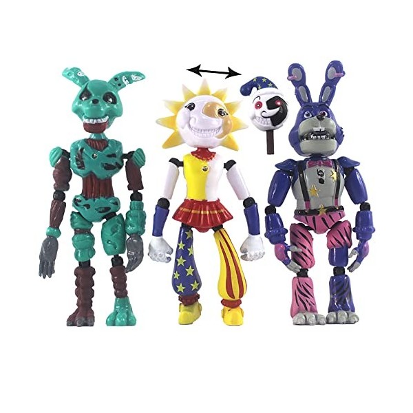 FNAF Lot de 3 figurines daction de sécurité Brèche de sécurité Game Five Nights Bonnie Wolf Chica Soleil Lune Figurines en P