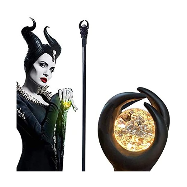 51,6 Pouces Deluxe Maleficent Personnel Avec Éclairage, Sceptre Baguette Magique Halloween Accessoires, Matériau En PVC, Amov