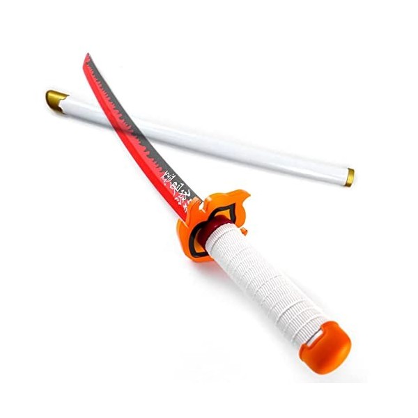 Deters Épée de samouraï Blanche Rengoku Kyoujurou Katana avec Fourreau Cosplay Accessoire Japonais pour la fête des Enfants A