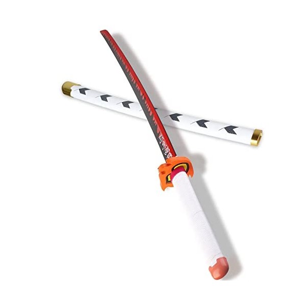 Deters Épée de samouraï Blanche Rengoku Kyoujurou Katana avec Fourreau Cosplay Accessoire Japonais pour la fête des Enfants A