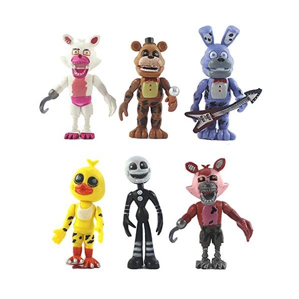 Jiumaocleu Five Nights Lot de 6 figurines de jeu Bonnie/Renard/Sœur Figurine daction dhorreur Joints mobiles pour enfants A