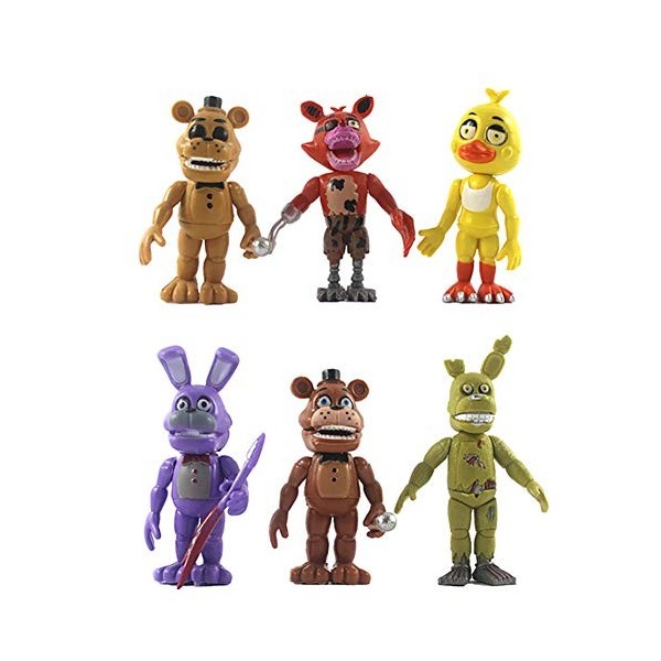 Jiumaocleu Five Nights Lot de 6 figurines de jeu Bonnie/Renard/Sœur Figurine daction dhorreur Joints mobiles pour enfants A