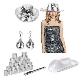 Accessoires Fête des Années 1970 Bricolage pour Femmes Enterrement Vie Jeune Fille Argent Chapeau Cowboy Boucles doreilles C