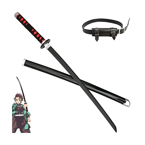 HASMI Épée de Jouet En Bois Japonais Anime Démon Tueur Tanjiro Accessoires de Cosplay Katana Ninja Arme Modèle Avec Ceinture/