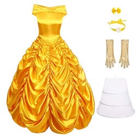 OBEEII Femme Robe de Princesse Belle Fancy Dress Up Déguisement Adulte Halloween Carnaval Costume Cosplay La Belle et la Bête