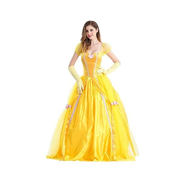 OBEEII Femme Robe de Princesse Belle Fancy Dress Up Déguisement Adulte Halloween Carnaval Costume Cosplay La Belle et la Bête