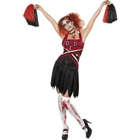 NET TOYS Tenue de Pompom Girl pour Halloween Costume de Cheerleader Rouge et Noir Taille L 44/46 Horreur Tenue décolière Zom