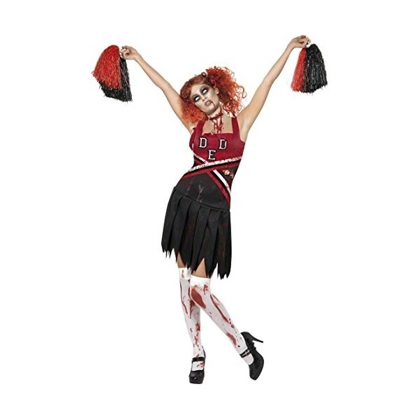 NET TOYS Tenue de Pompom Girl pour Halloween Costume de Cheerleader Rouge et Noir Taille L 44/46 Horreur Tenue décolière Zom