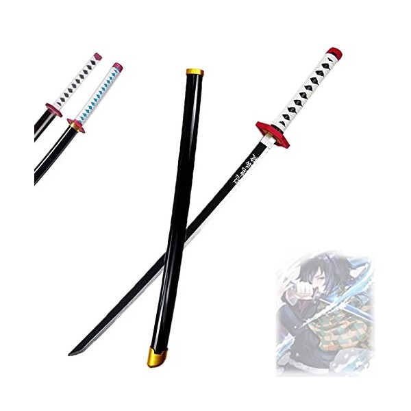 Épée de samouraï en Bambou Cosplay Lame danime, modèle darme Katanas,Accessoire de Tueur de démons Tomioka Giyuu Lame-Noir,