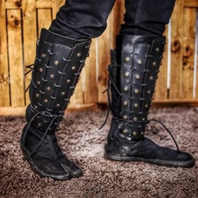 Haiqings Dark Knight Leather Rivet Shin Straps, Couvre-Chaussures Réglables Stage Performance Cosplay Accessoires De Photogra