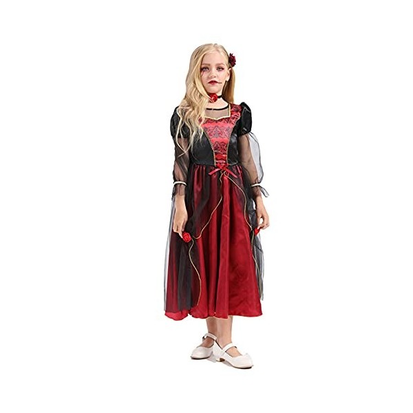 HLONGG Enfants Filles Witch Sorit Cosplay Assistant Halloween Costume Fairytale Robe Tenue avec Collier Accessoires Noir pour