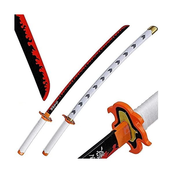 LENG Katana Japonais Épée Anime Cosplay Rengoku Kyoujurou Katana Demon Slayer Épée De Samouraï Accessoire dhalloween Décorat