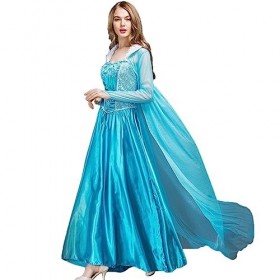 LANGWEI Femmes Halloween Costumes Fairytale Princesse Reine Robe Party Prom Cosplay Costume Accessoires,Bleu,XXL
