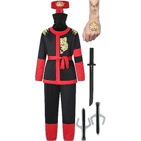 corimori Costume Ninja pour enfants garçons et filles avec accessoires épée Katana, dagues, bandeau, masque, tatouages , B
