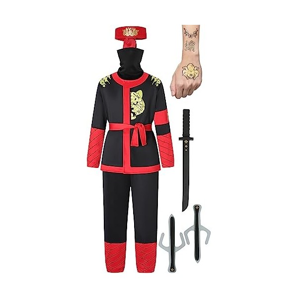 corimori Costume Ninja pour enfants garçons et filles avec accessoires épée Katana, dagues, bandeau, masque, tatouages , B