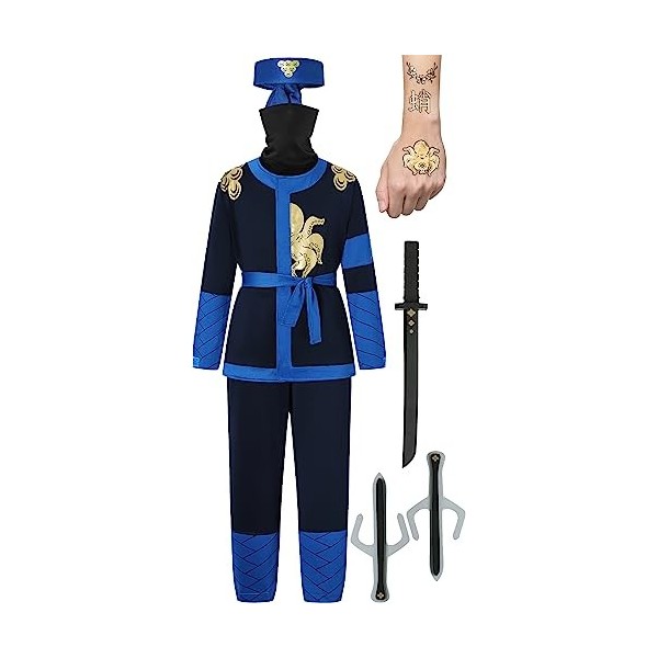 corimori Costume Ninja pour enfants garçons et filles avec accessoires épée Katana, dagues, bandeau, masque, tatouages , B