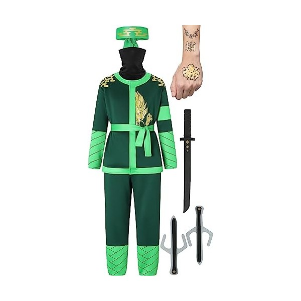 corimori Costume Ninja pour enfants garçons et filles avec accessoires épée Katana, dagues, bandeau, masque, tatouages , B