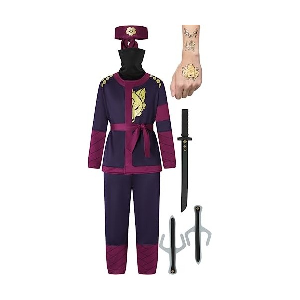 corimori Costume Ninja pour enfants garçons et filles avec accessoires épée Katana, dagues, bandeau, masque, tatouages , B