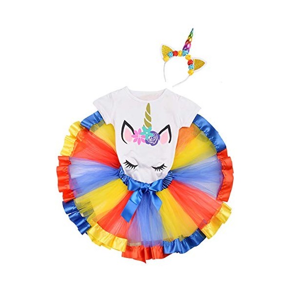 Licorne Gâteau Smash Tenues Bébé Fille 1er Anniversaire Cosplay Costume De Fête Enfants Tops T-Shirt + Jupe Arc-En-Ciel + Ban