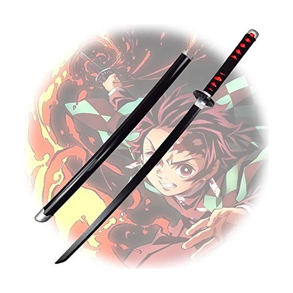 Uvency Couteau Tanjiro Katana, Épée de Samouraï Ninja Japonais de 104 Cm, Accessoires DArmes Classiques, Lame En Bambou Et F