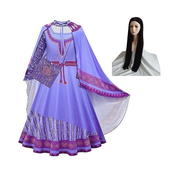 HITBOD Princesse Cosplay Robe Asha Costume pour Fille À Manches Longues Robe avec Cape Amovible Et Poche Accessoires pour Fil
