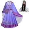 HITBOD Princesse Cosplay Robe Asha Costume pour Fille À Manches Longues Robe avec Cape Amovible Et Poche Accessoires pour Fil