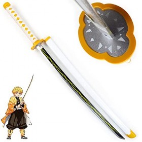 HBCH Demon Slayer - Agatsuma Zenitsu Cosplay Réplique Katana Japonais Lame Bois Épée Arme Prop Anime Accessoires Ninja Épée J