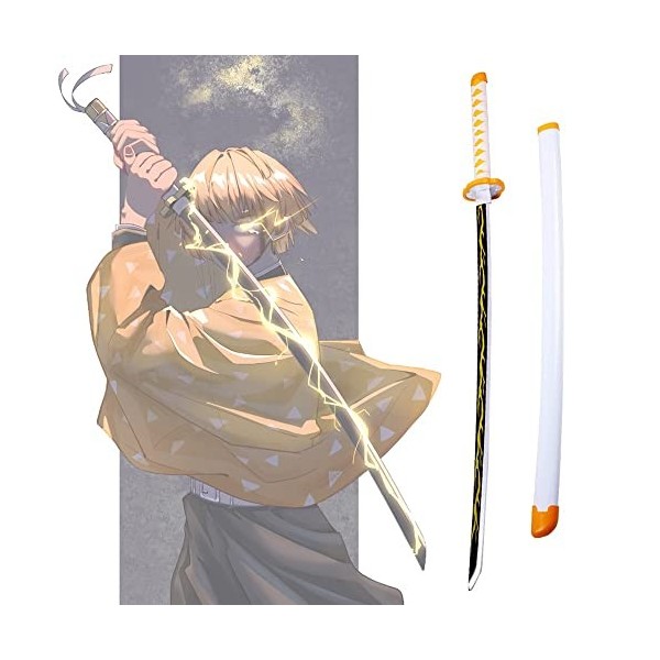 Uvency Épée de Samouraï Slayer, Arme Accessoire DHalloween, Agatsuma Zenitsu Katana, Taille Enfant Et Adulte 75 Cm/100 Cm /K