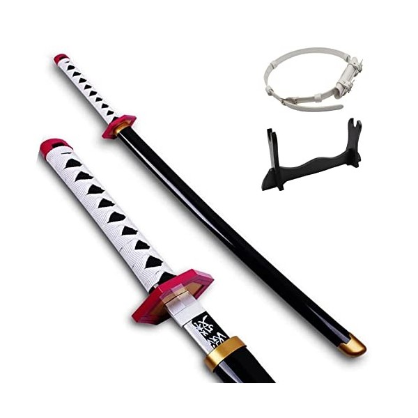 HASMI Katanas Jouet Anime Slayer de 104Cm, Épée de Samouraï En Bois, Couteau À Roue Solaire Fait À La Main, Lame En Bambou, A