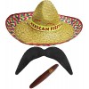 Sombrero mexicain rouge avec bande mexicaine de la Fiesta + moustache noire + accessoire de déguisement Jumbo mexicain espagn