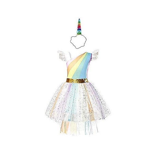 Costume Licorne + Bandeau - Princesse - Fée - Arc-en-ciel multicolore - Fille - Déguisement - Carnaval - Halloween - idée cad