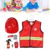 Qcwwy Costume de Pompier Jeu Dhabillage de Rôle de Pompier pour Enfants Garçons et Filles