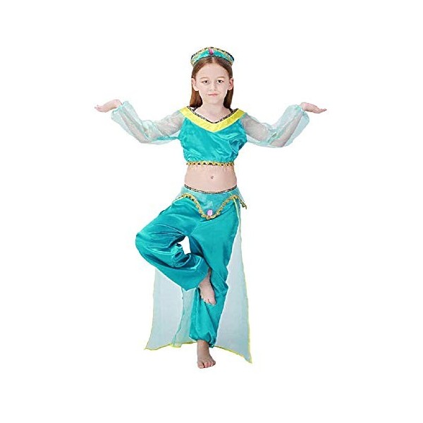 Robe Jasmin Fille - Arabe - Odalisque - Déguisement - Princesse - Hallowen - Carnaval - Filles - Cosplay - Bleu clair Taille