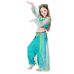 Robe Jasmin Fille - Arabe - Odalisque - Déguisement - Princesse - Hallowen - Carnaval - Filles - Cosplay - Bleu clair Taille