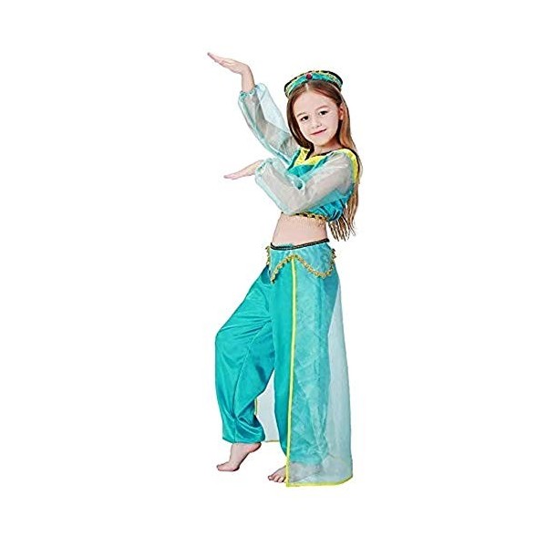 Robe Jasmin Fille - Arabe - Odalisque - Déguisement - Princesse - Hallowen - Carnaval - Filles - Cosplay - Bleu clair Taille