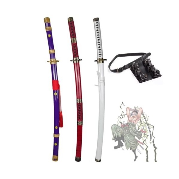 BRELHF Epee de samourai Accessoires de Carnaval, Enfants Replique Epee Sabre Lame en Bois Cosplay, Roronoa Zoro Couteau Katan