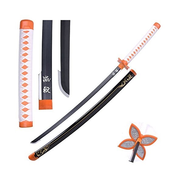 XFAK Épée De Samouraï Katana Demon Slayer Cos Kochou Shinobu Épée en Wood Sabre Japonais Cosplay Anime Samouraï Épée Katanas 