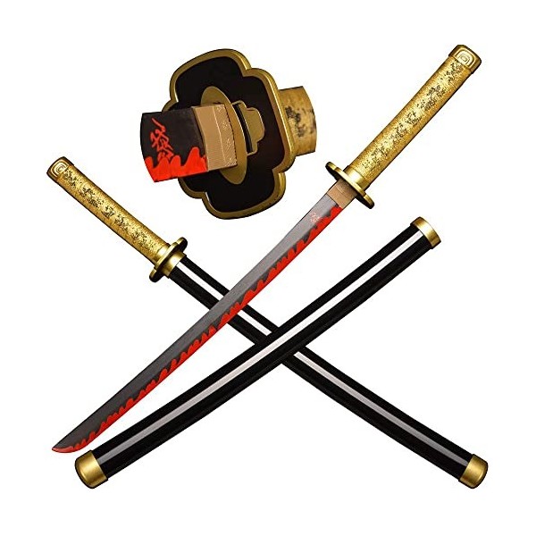 LENG Sabre Demon Slayer Épée De Samouraï Japonais Épée Anime Cosplay Épée Rengoku Katana Tout en Bois Accessoire Darmes pour