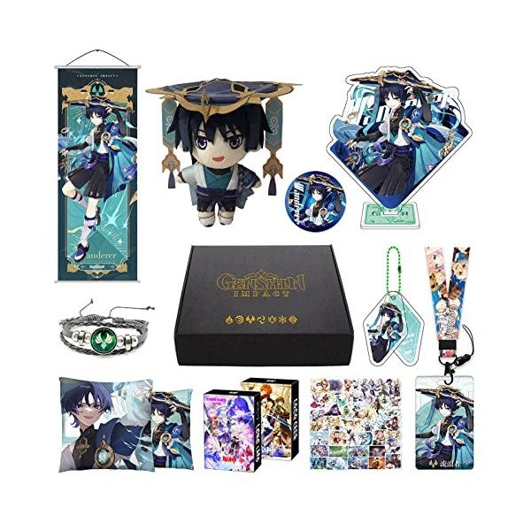 HALOOP Genshin Impact Box Accessoire Set avec 11 Cadeaux, Wanderer Cyno Xiao Tous Les Cadeaux Peluche Poster Acrylique Bracel