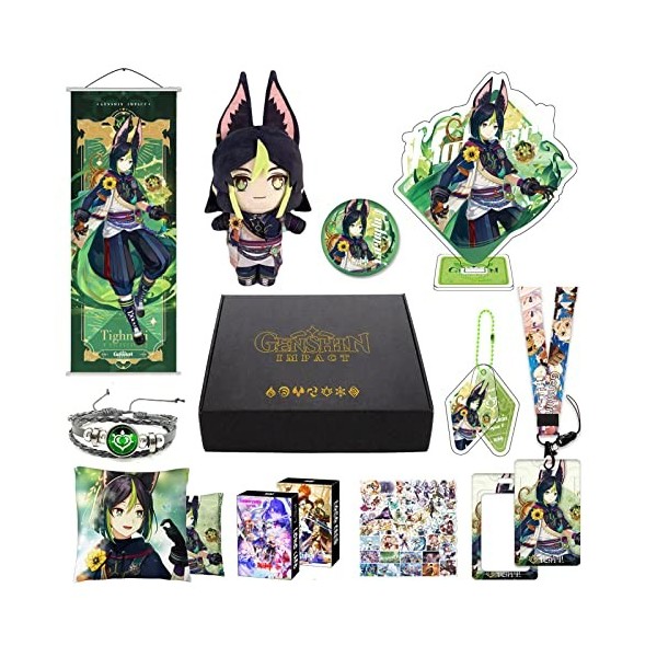 HALOOP Genshin Impact Box Accessoire Set avec 11 Cadeaux, Wanderer Cyno Xiao Tous Les Cadeaux Peluche Poster Acrylique Bracel