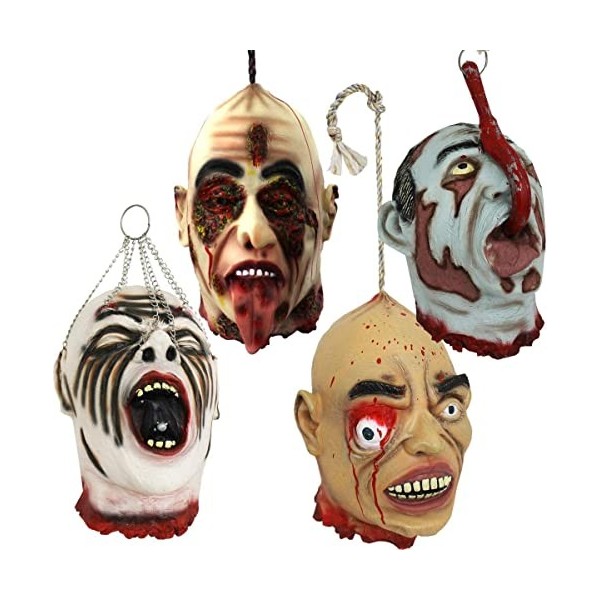 Lot de 6 têtes sculptées à suspendre pour Halloween, accessoire de déguisement