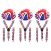 Lot de 12 accessoires Union Jack - Chapeau melon en plastique avec drapeau britannique + bretelles Union Jack