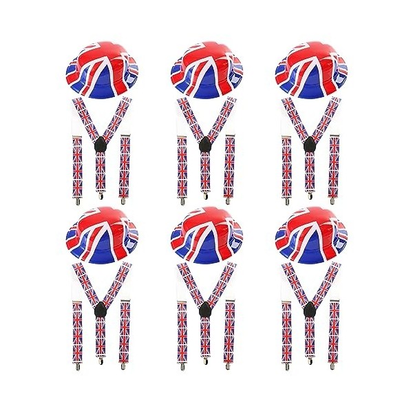 Lot de 12 accessoires Union Jack - Chapeau melon en plastique avec drapeau britannique + bretelles Union Jack