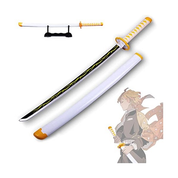 DEYLK Jouets pour Enfants Épée Ninja avec Support Katana, Accessoires de Cosplay de Demon Slayer Japonais Anime Sabre Katana 